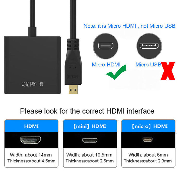 Micro-HDMI to VGA Converter Cable (HDMI Type-D to VGA)