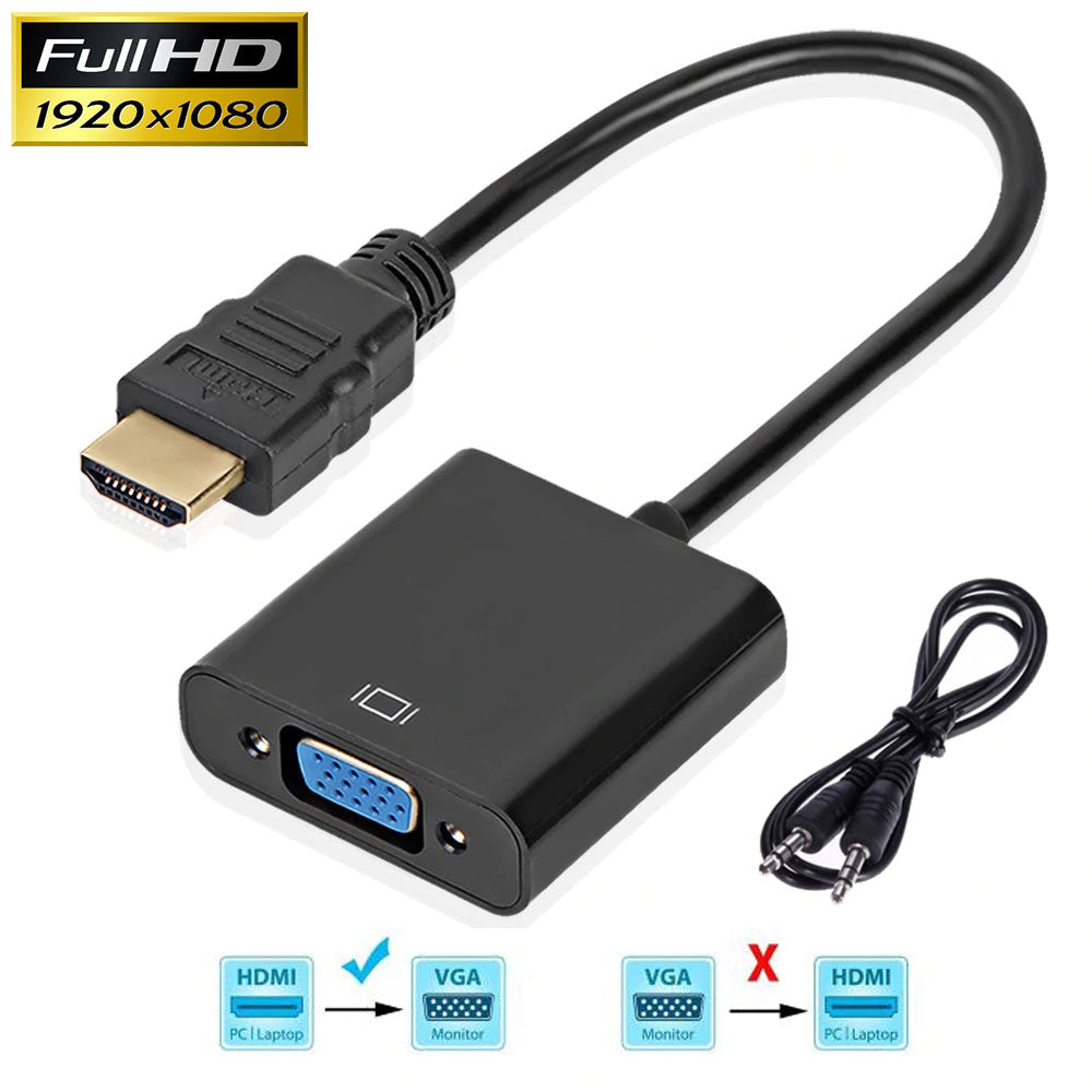 HDMI Male to VGA Female Video Adapter Cable Converter+3.5Mm Stereo Audio 1080P