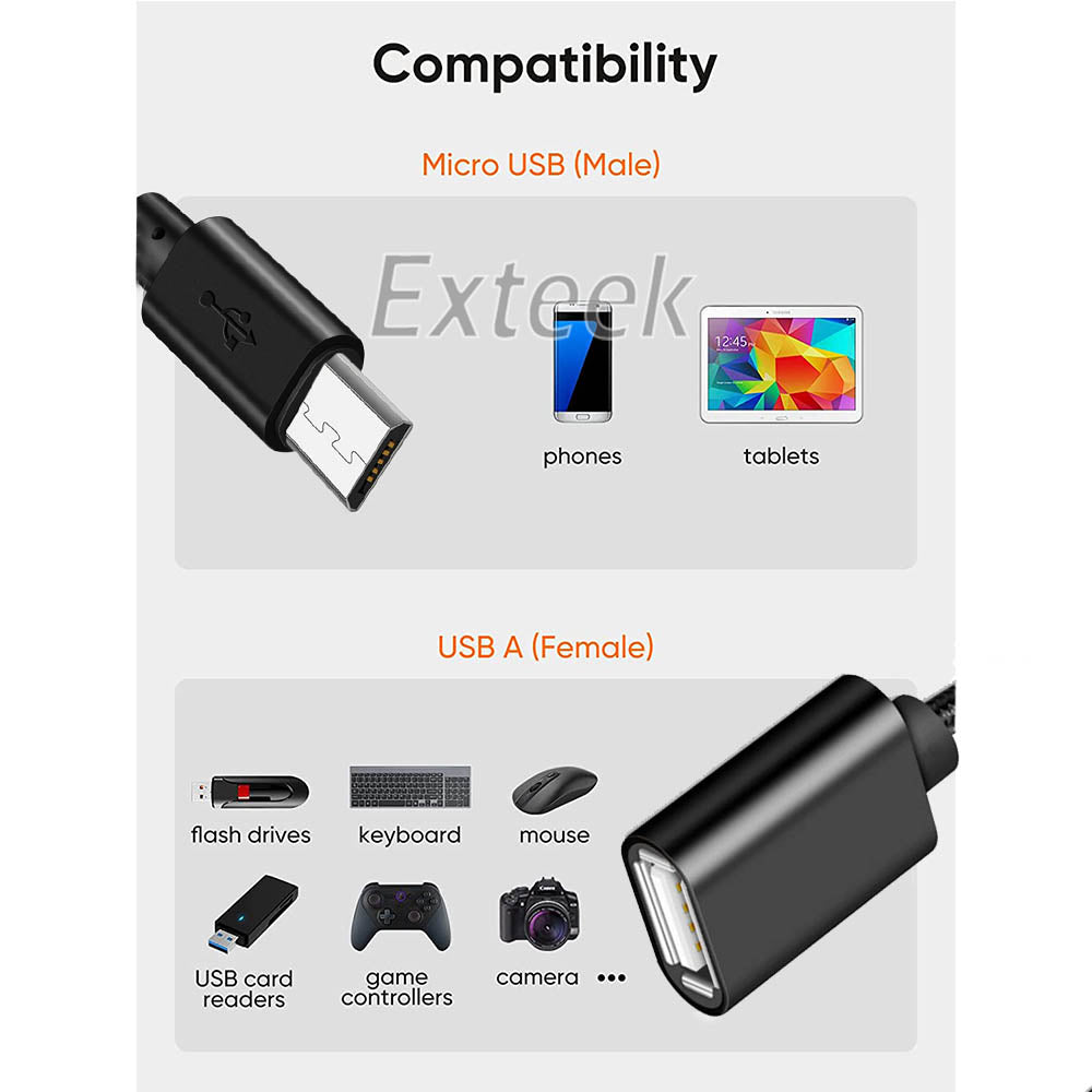 Micro USB Male to Female OTG Cable for All Micro USB Phones and Tablets