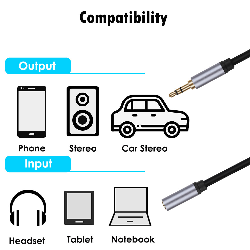 Male To Female 3.5mm AUX Audio iPod MP3 Headphone Stereo Extension Cable Cord