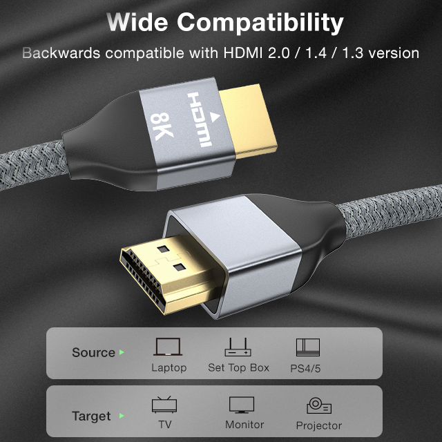 HDMI to HDMI Male to Male UltraThin 8K@60Hz 48Gbps HighSpeed Cable with Ethernet, HDMI Cord Support HDR,HDCP 2.2&2.3, Dynamic HDR,eARC