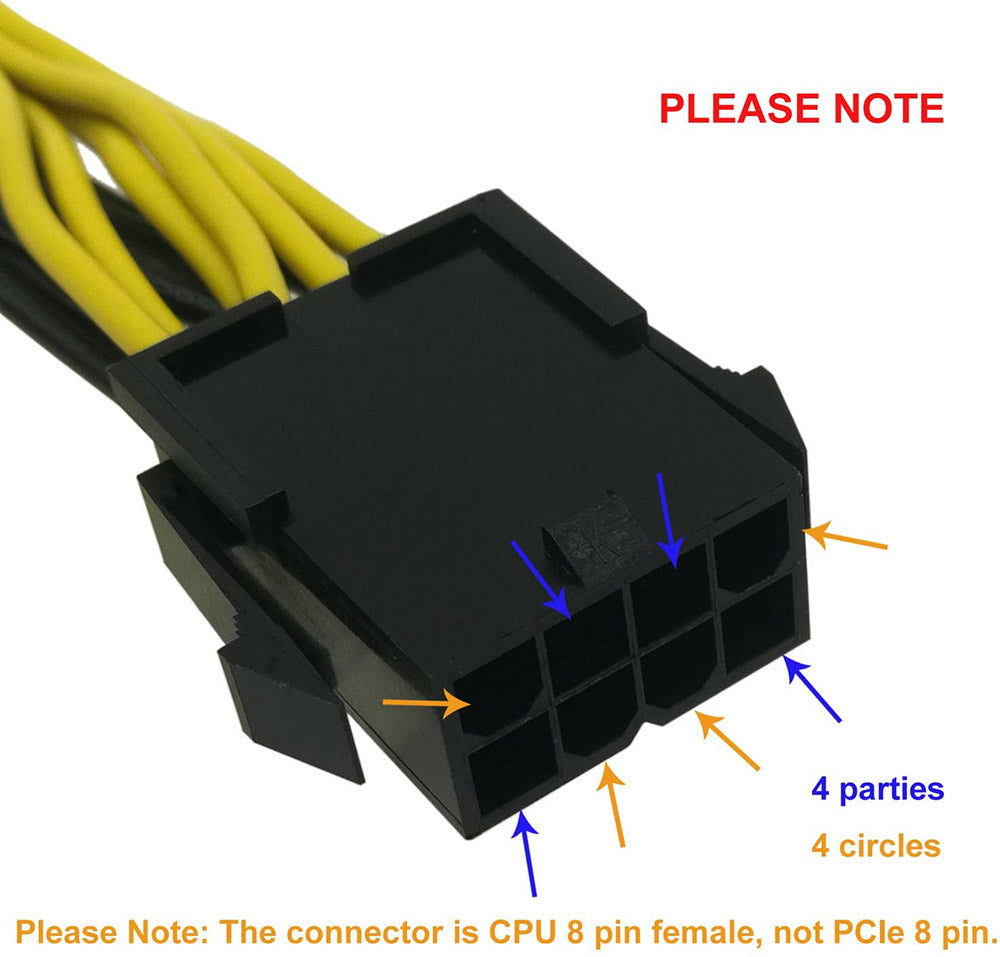 CPU 8 Pin Female to Dual PCIe 2X 8 Pin (6+2) Male Power Splitter