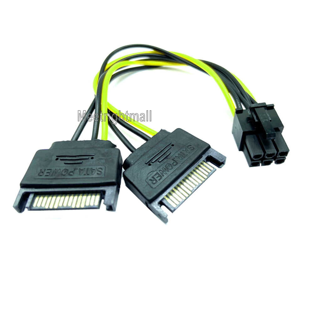 Dual 15-Pin SATA Power To 6-Pin PCIE PCI Express Cable For Video card