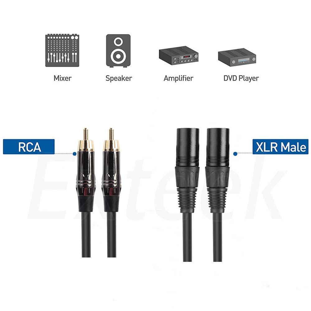 Dual XLR Male to Dual RCA Male Audio Signal Patch Adapter Cable 1.5m