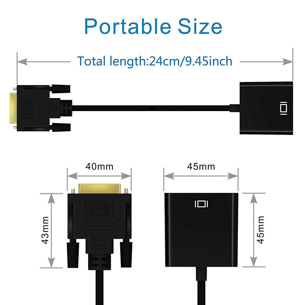 DVI-D 24+1 Pin Male to VGA 15Pin Female Active Cable Adapter Converter