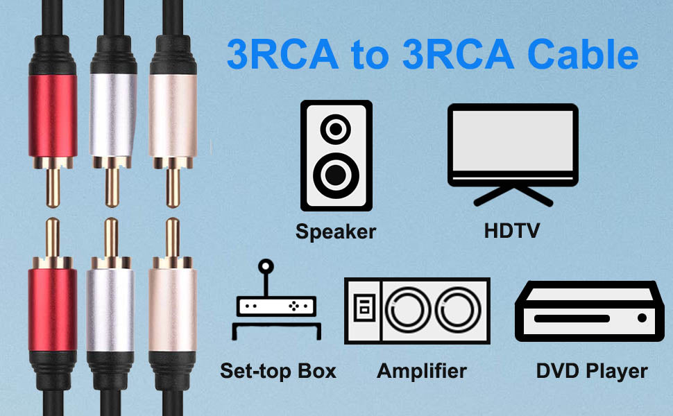 AV Audio Video Composite Cable 3RCA to 3 RCA M/M Cord