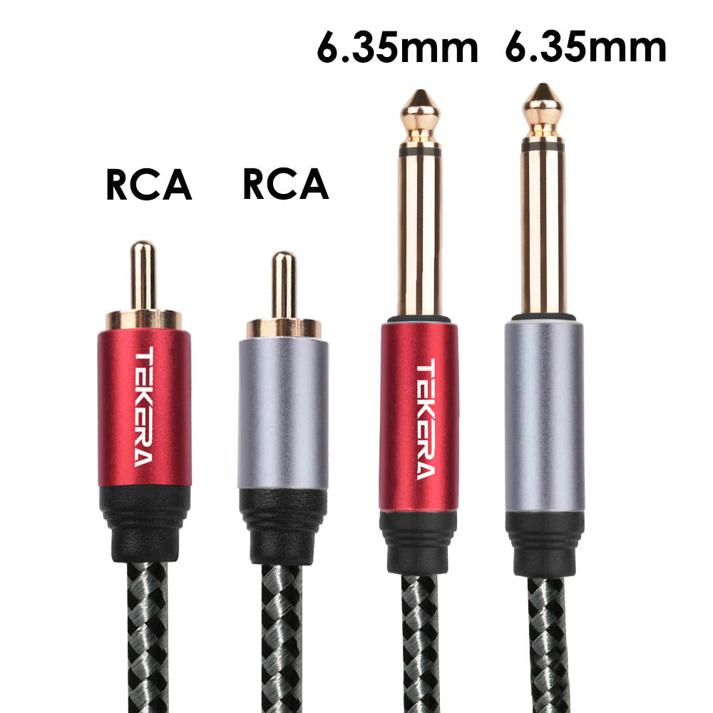 Dual 6.35mm 1/4 TS Mono Male to Dual 2 RCA Male Adapter Audio Cable