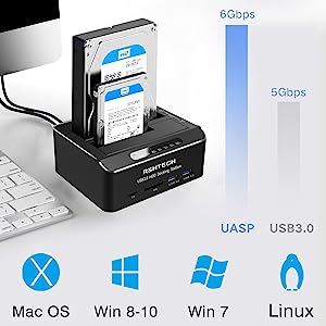 HDD Docking Station Dual 2.5" 3.5" SATA USB3.0 Hard Drive Dock Card Reader Clone