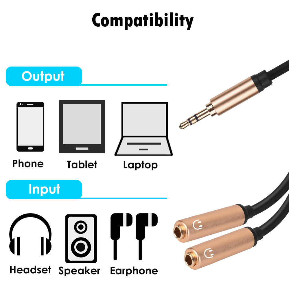 Earphone Y Splitter 3.5mm Audio Cable Jack Headphone Headset