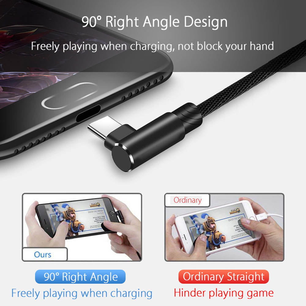 Braided 90° Degree Angle USB C Type C Fast Data Snyc Charger Charging Cable 30cm