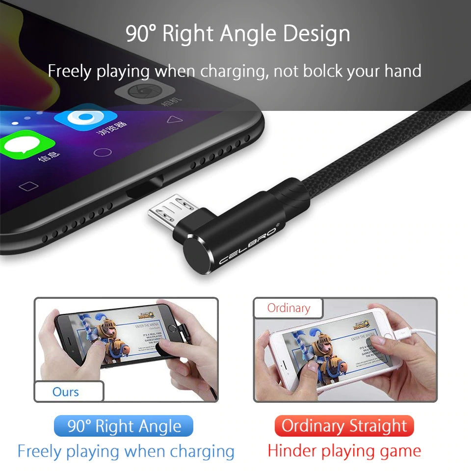 Braided 90° Degree Angle Micro USB Fast Data Charging Android Cable 30cm