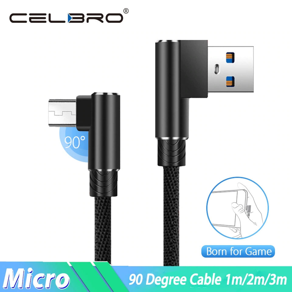 Braided 90° Degree Angle Micro USB Fast Data Charging Android Cable 30cm