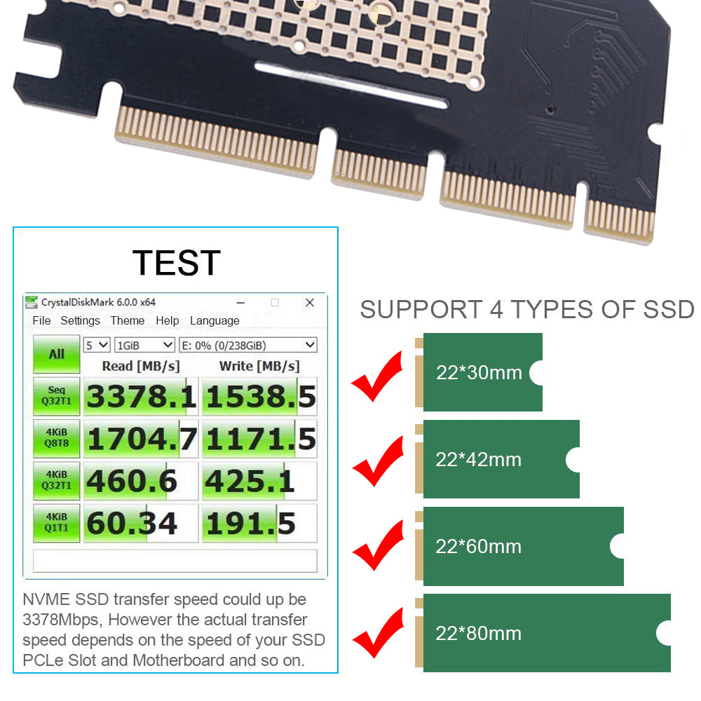 Full Speed M.2 NVME SSD NGFF TO PCIE 3.0 x16 x8 x4 Adapter M Key Interface Card