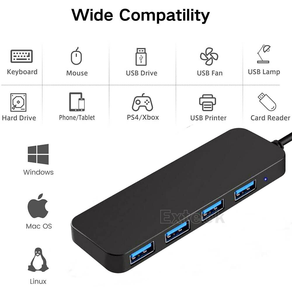 4 Port USB 2.0 HUB Compact & Slim USB HUB Splitter