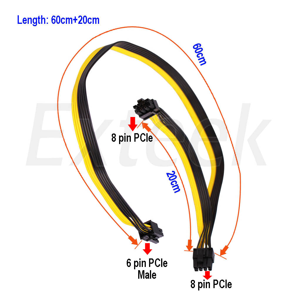 6 Pin to Dual 8 Pin (6+2) PCI Express Power Adapter Cable(60cm+20cm)