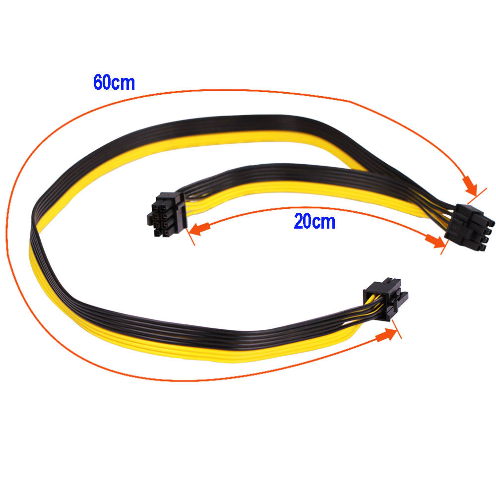 6 Pin to Dual 8 Pin (6+2) PCI Express Power Adapter Cable(60cm+20cm)