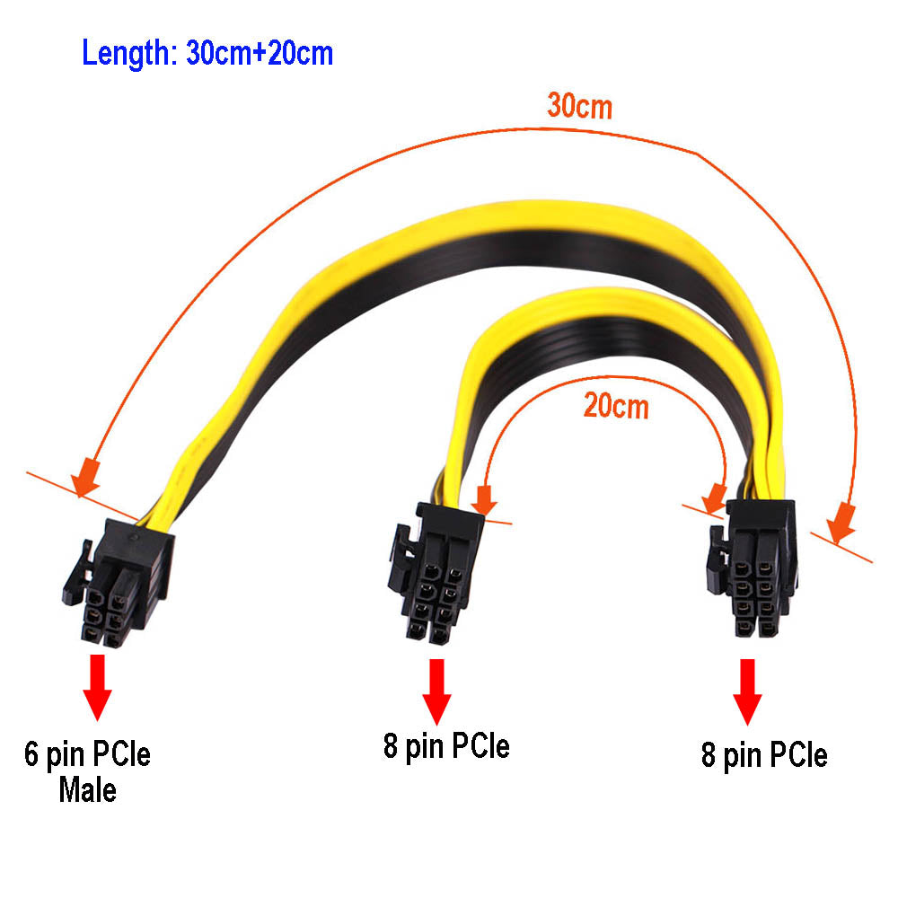 6 Pin to Dual 8 Pin (6+2) PCI Express Power Adapter Cable(30cm+20cm)