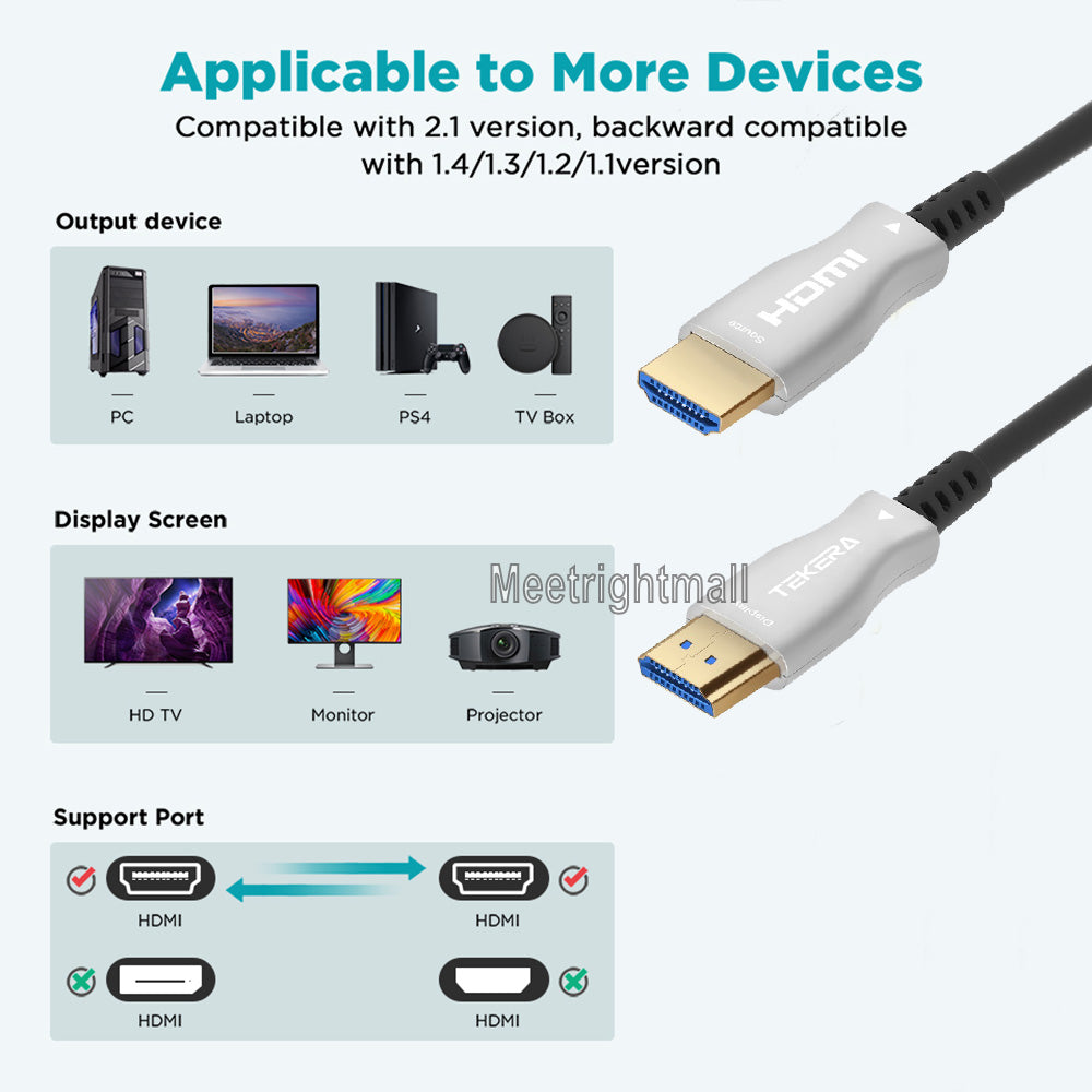 Active Fiber Optical HDMI 2.1 Cable (48Gbps Ultra High Speed 8K@60Hz)