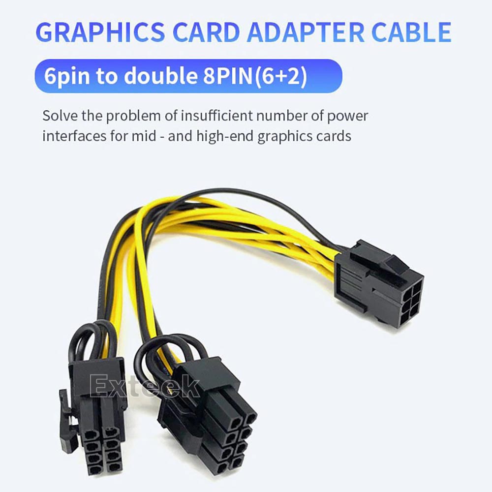 50cm PCI-E 6-Pin to Dual 8-Pin 2x (6+2 Pin) Cable Graphics Video Card Power Splitter