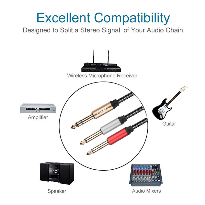 6.35mm 1/4 inch TRS Stereo to Dual 1/4 inch TS Mono Y Splitter Cable