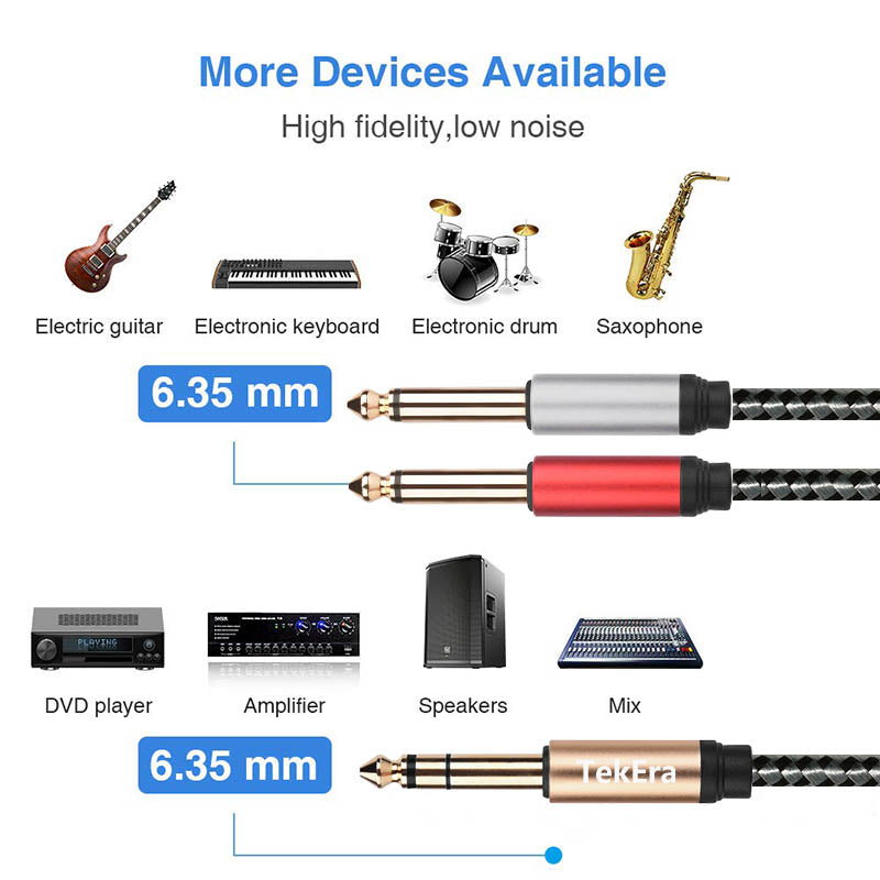 6.35mm 1/4 inch TRS Stereo to Dual 1/4 inch TS Mono Y Splitter Cable