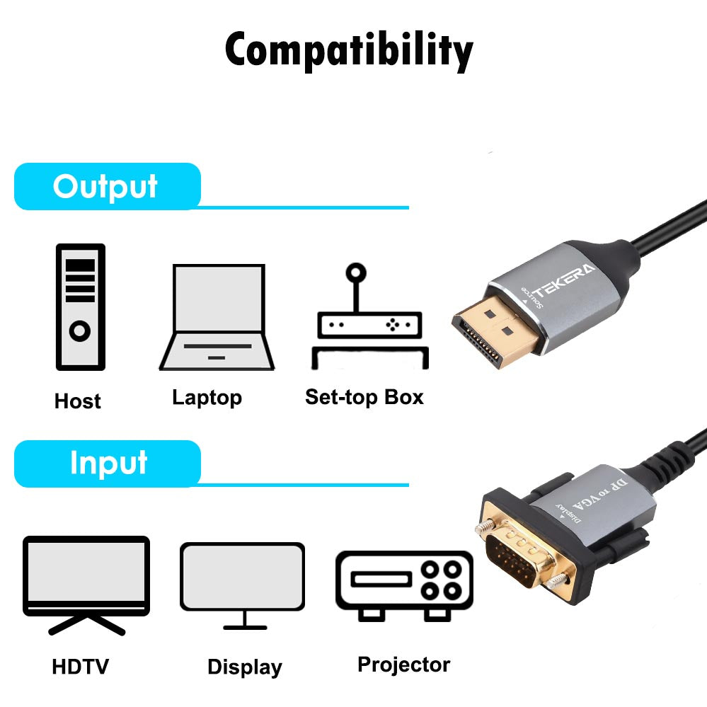 6ft 1.8M DisplayPort Display Port DP Male to VGA Male 1080P Cable Gold Plated