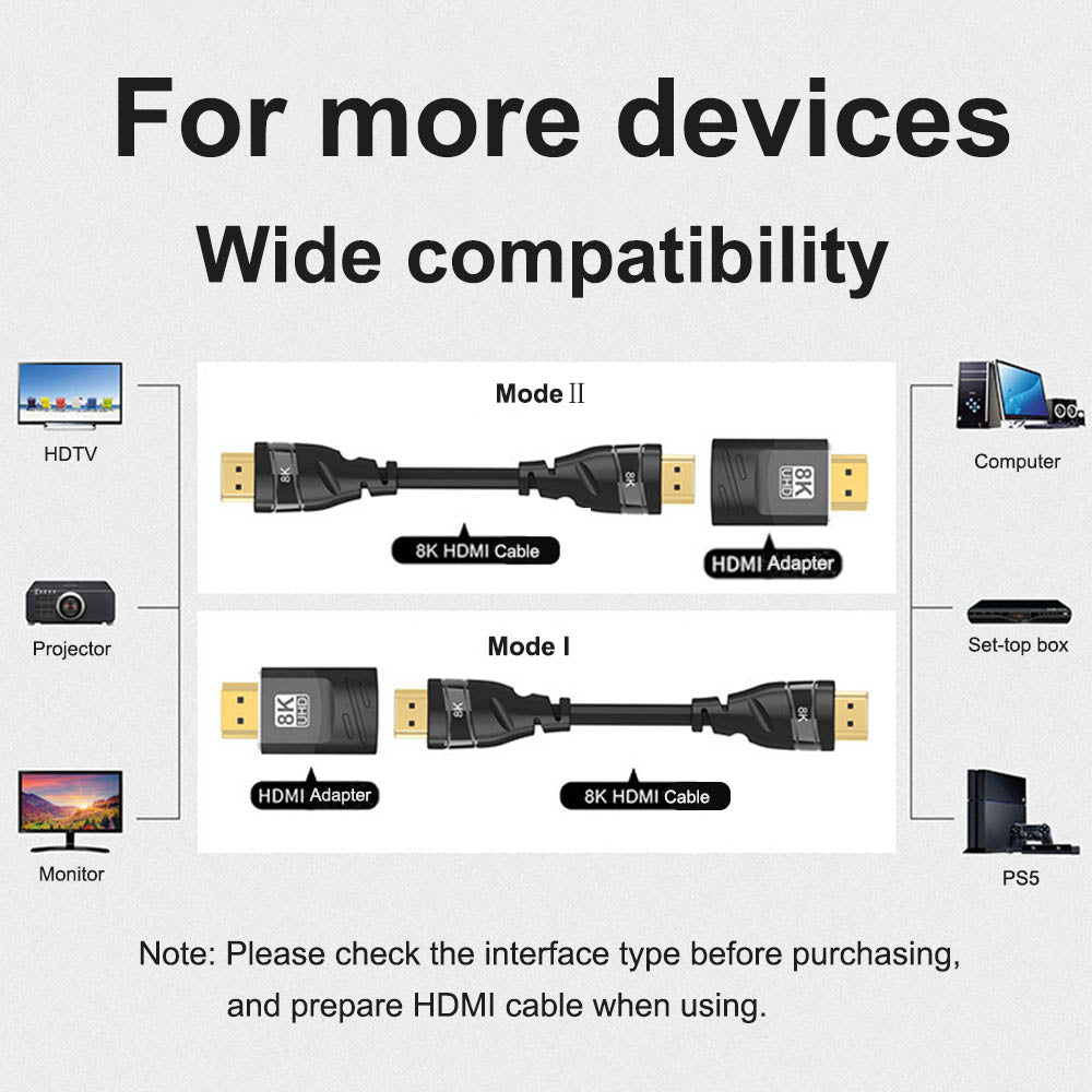 8K@60Hz HDMI 2.1 Adapter Male to Female Extender Compatible 48Gbps HDR Video 3D