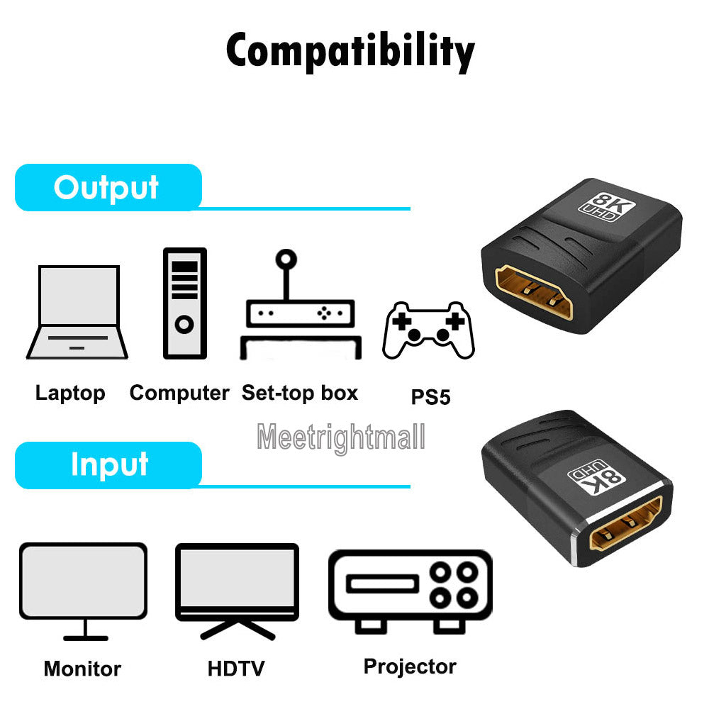 8K HDMI-compatible Extender HD 2.1 Female to Female Connector Cable Adapter