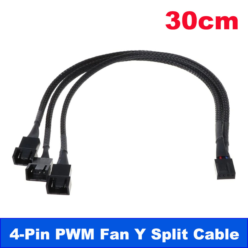 4 pin PWM Fan Splitter Cable 1 to 3 ways Sleeved Extension Extender Cable