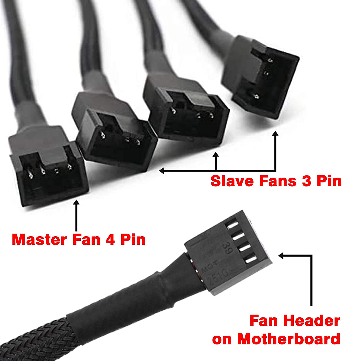 4 pin PWM Fan Splitter Cable 1 to 4 ways Sleeved Extension Extender Cable