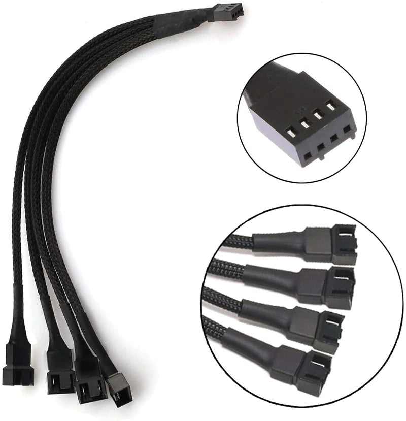 4 pin PWM Fan Splitter Cable 1 to 4 ways Sleeved Extension Extender Cable