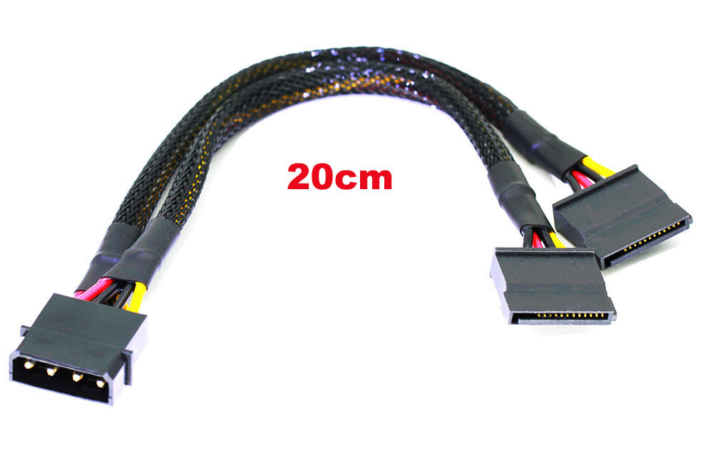 4 Pin IDE Molex to 2 SATA 15pin Power Cable Splitter Adapter