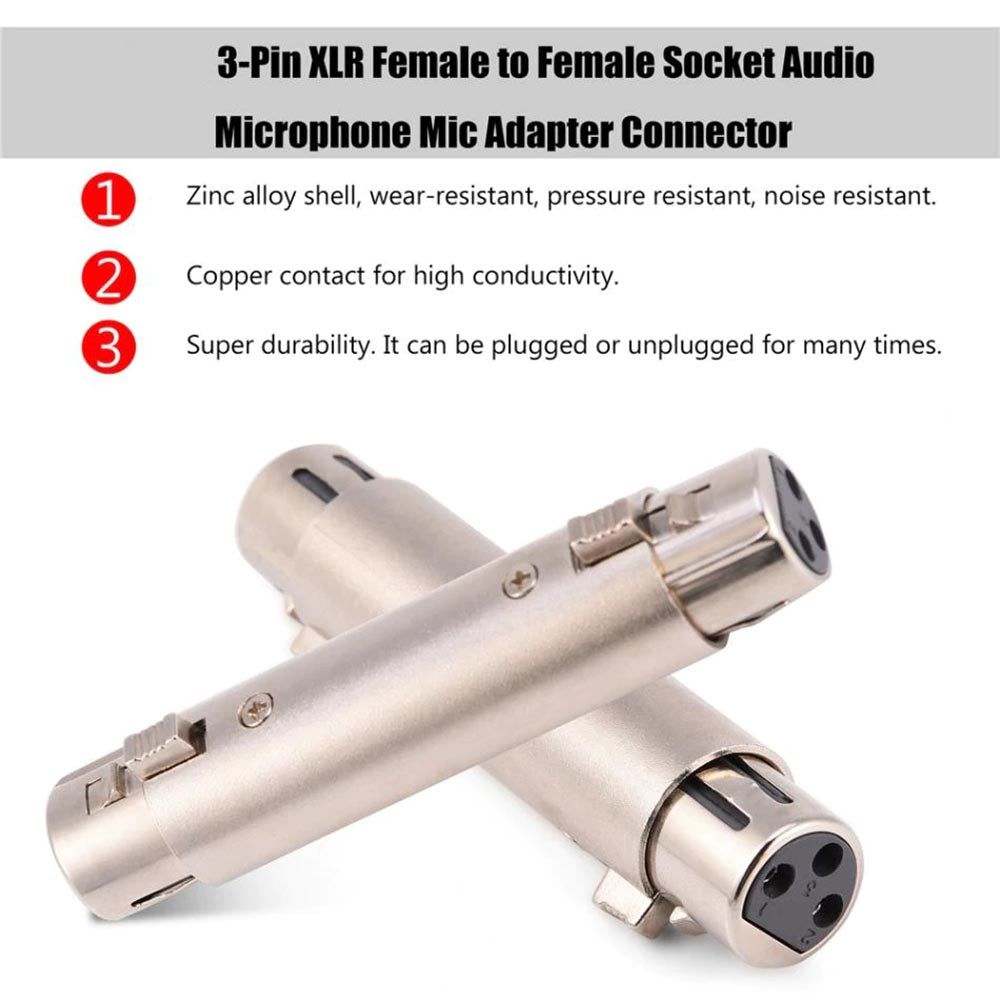 3 Pin XLR to XLR Female to Female Balanced  Microphone Mic Audio Adapter