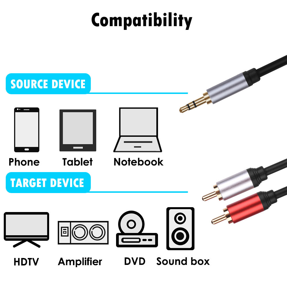 3.5mm Male To 2 RCA Aux Auxiliary Stereo Audio Y Converter Adapter