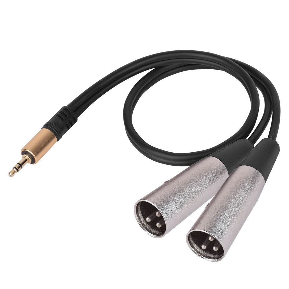 3.5mm Male TRS Tip Ring Sleeve to 2 x Male XLR PA Loom Cable Lead