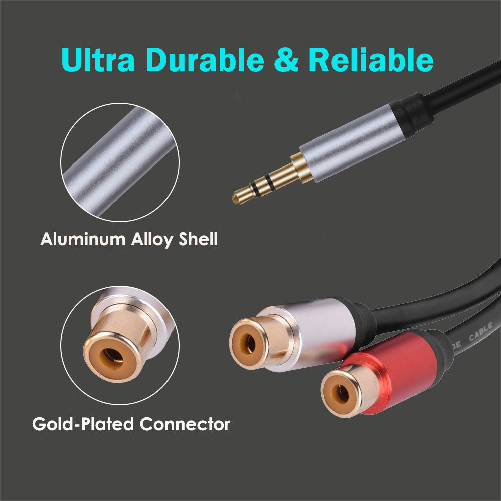 3.5mm Male to 2 RCA Female Splitter AUX Cable