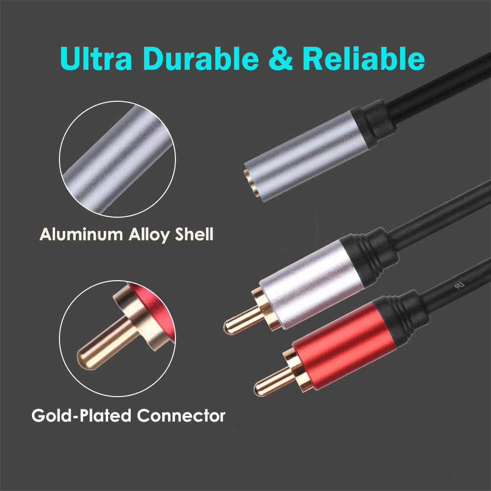 3.5mm Female To 2 RCA Male Aux Auxiliary Gold Plated Stereo Audio cord Cable