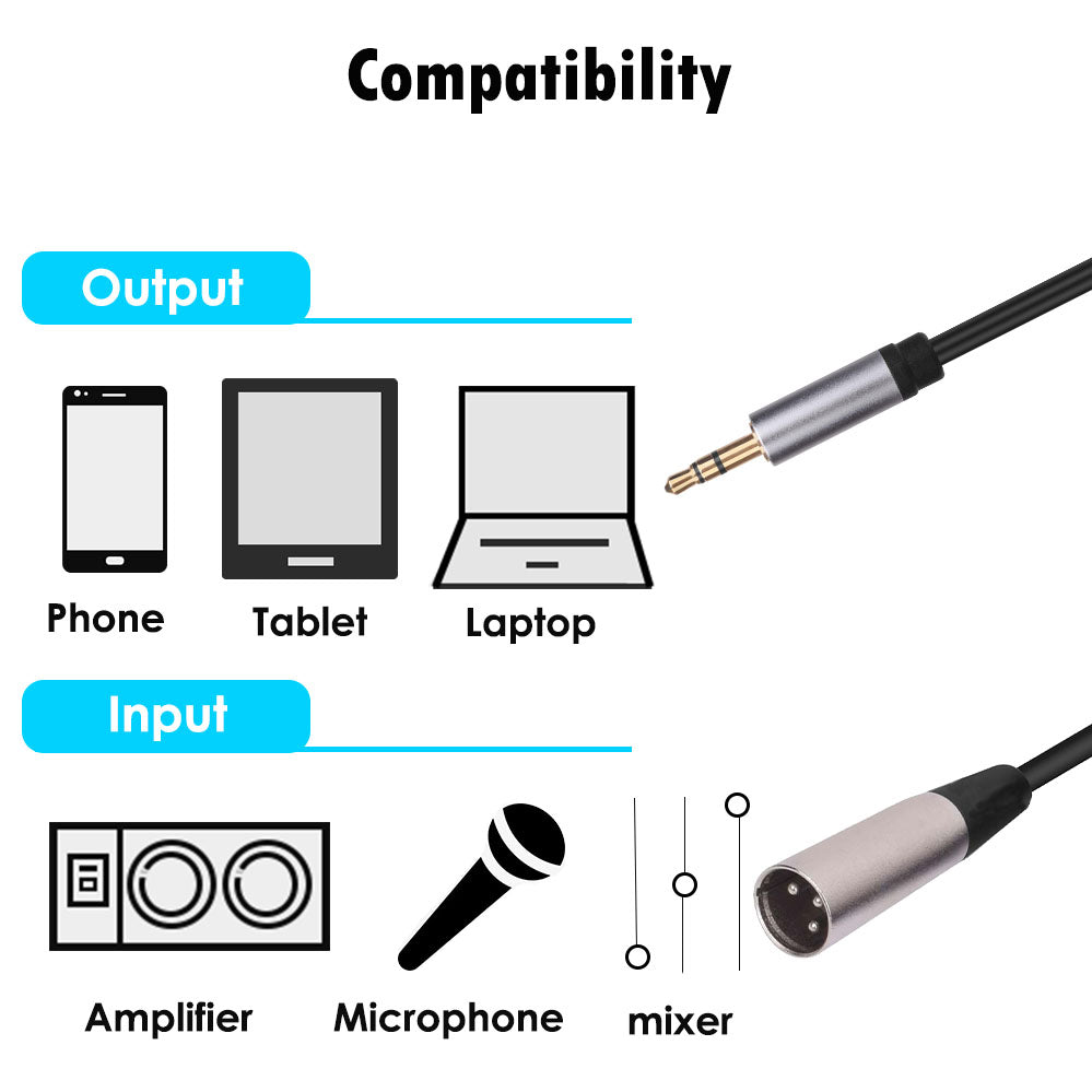 3.5mm to XLR 3Pin Male Cable 1/8" Male TRS Audio Stereo Cord