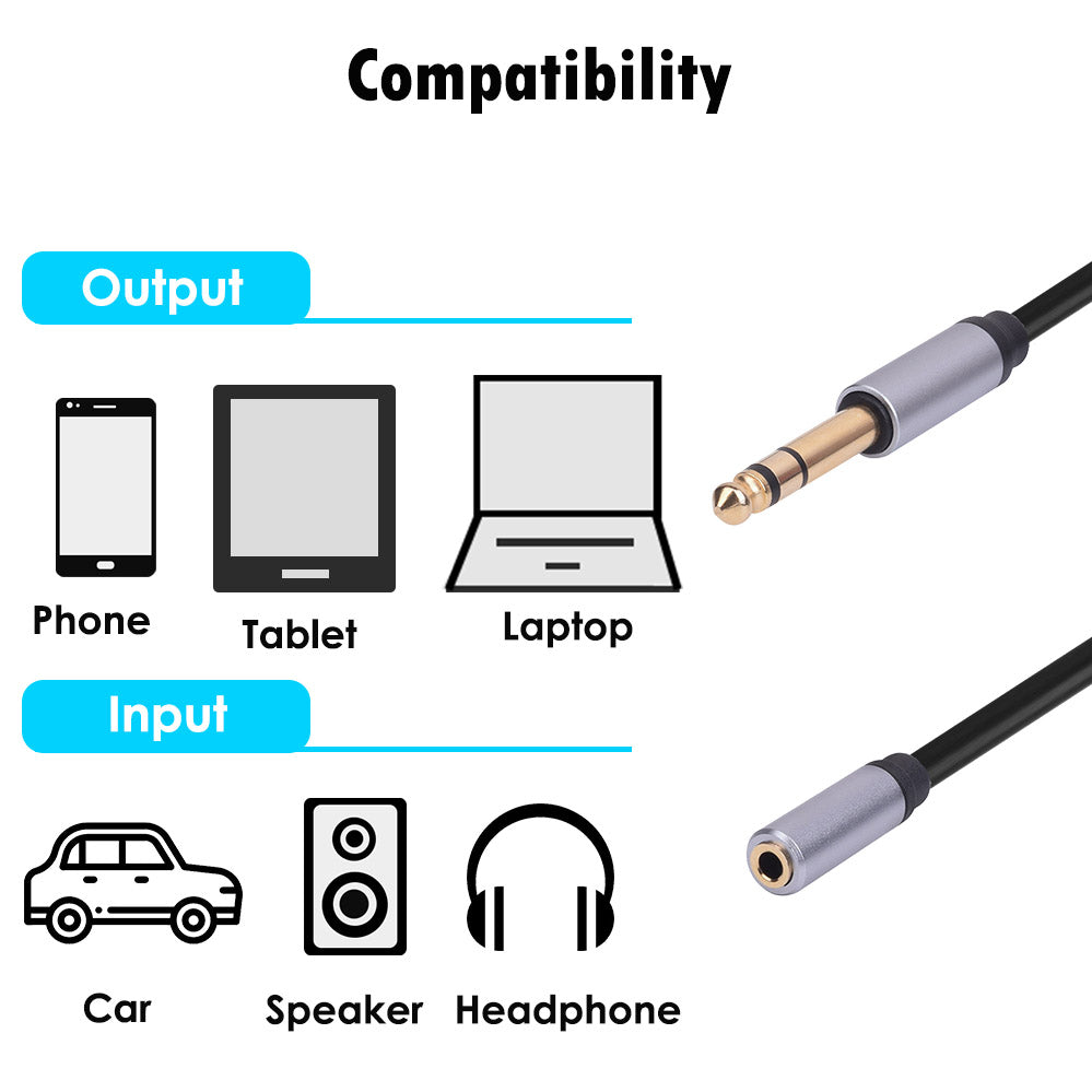 3.5mm Socket Female to 6.35mm TRS 1/4-Inch Jack Plug Male Stereo Audio cable