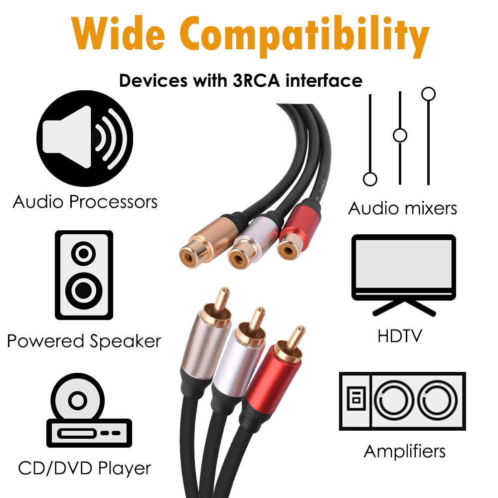 3RCA 3 RCA Male to Female M/F AV Composite Extension Cable Cord