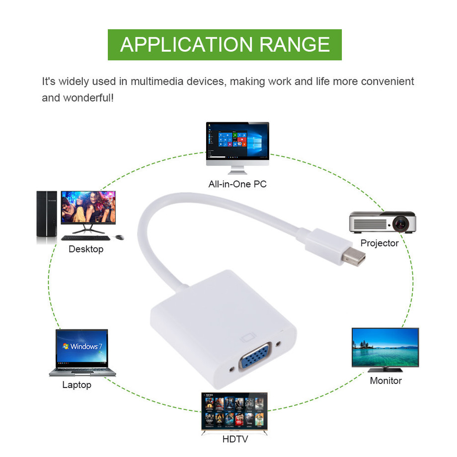 15cm Mini-DisplayPort to VGA Cable Adapter (Male to Female) - Thunderbolt Socket Compatible