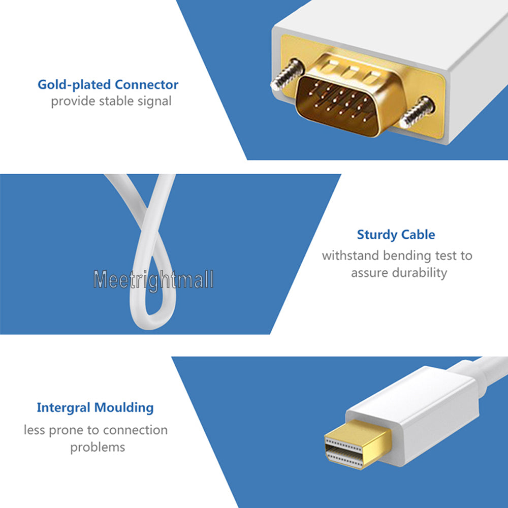 1.8m Mini-DisplayPort to VGA Cable Adapter (Male to Male) - Thunderbolt Socket Compatible