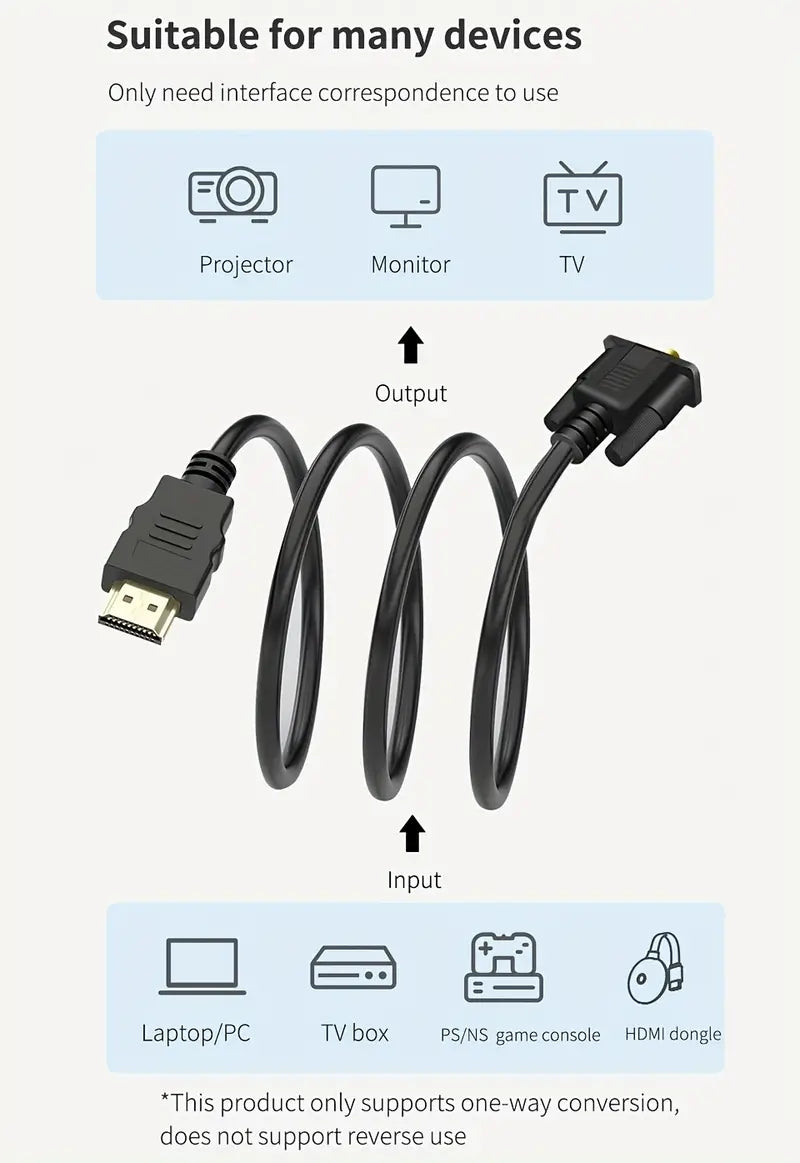 1.8m HDMI Male to VGA Male Video Adapter Cable Converter Chipset Built-in