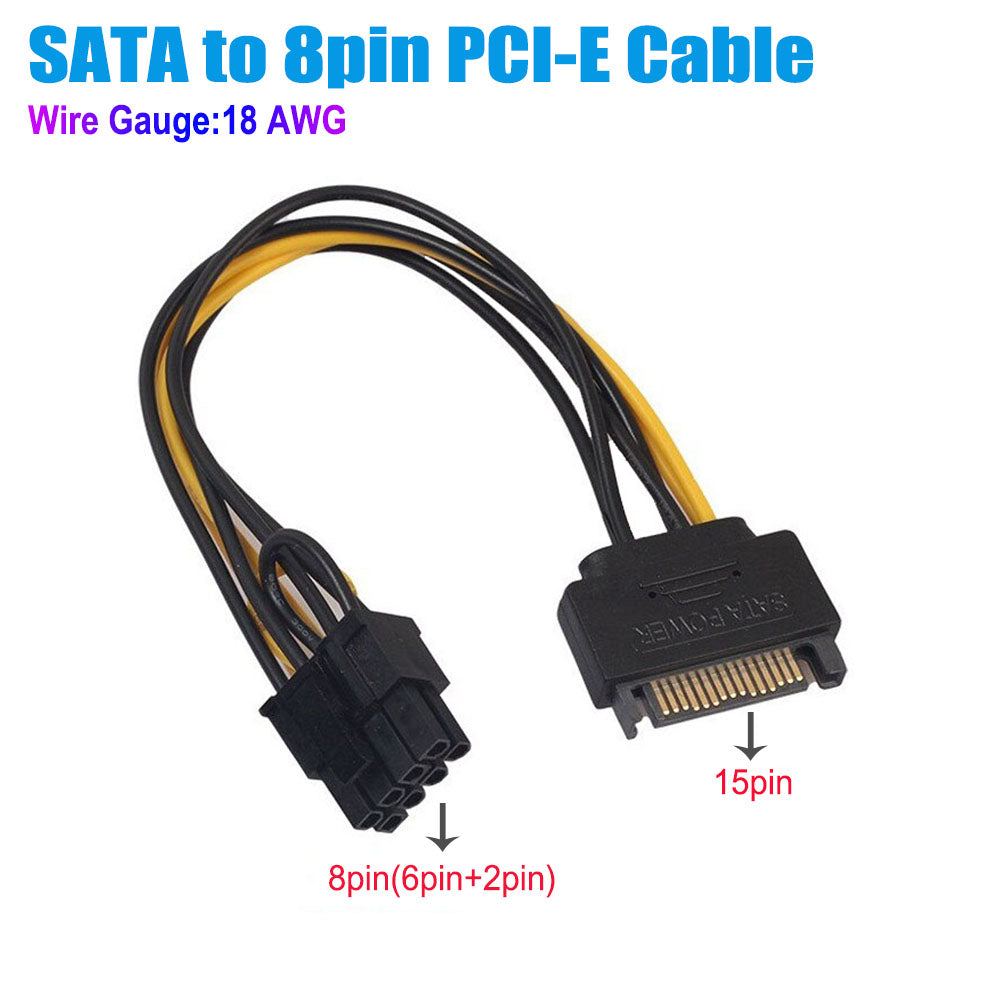 15Pin SATA Power to 8Pin (6+2)  PCI-E PCIE Converter Cable