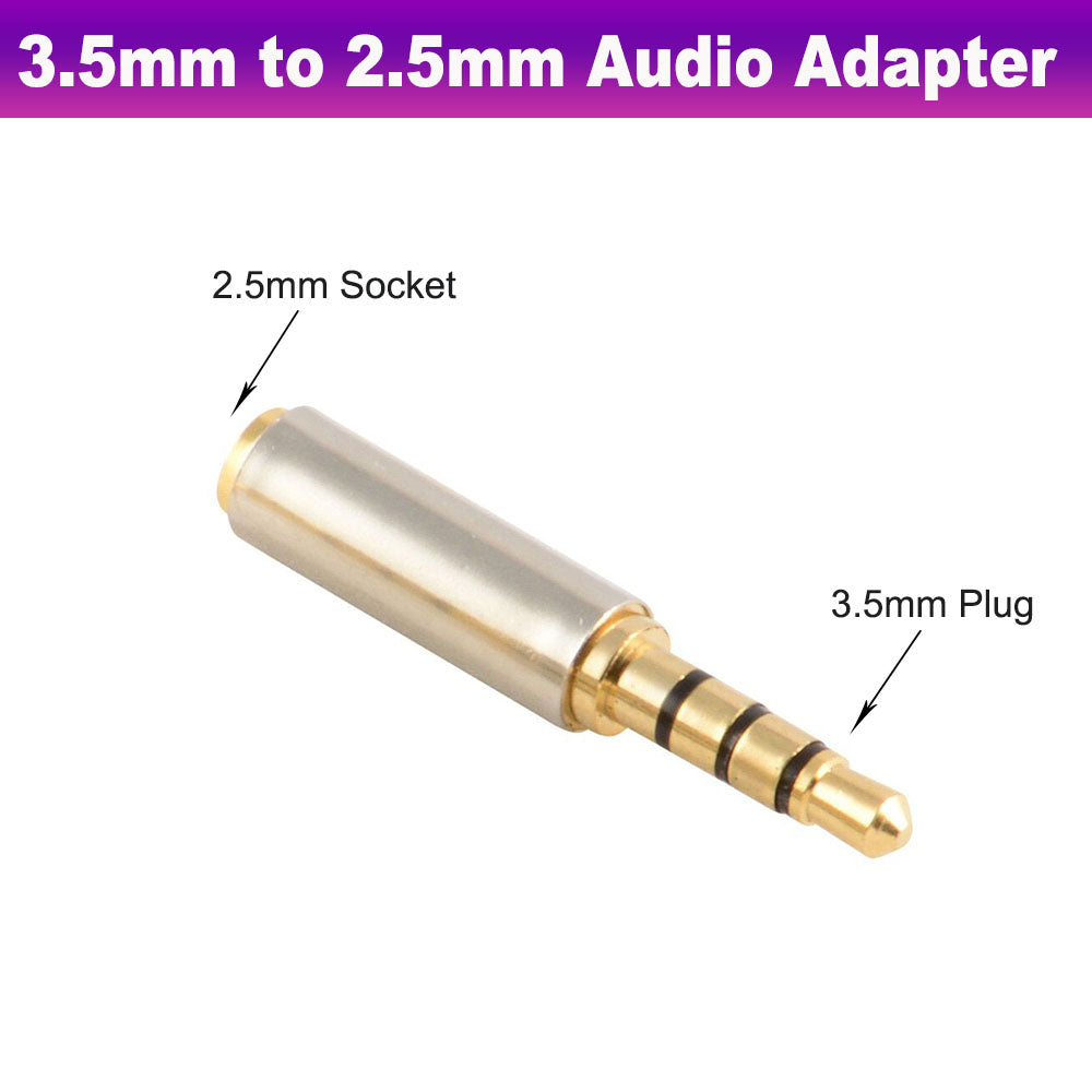 2.5mm Female to 3.5mm Male Stereo Audio Adapter Headphone AUX Jack