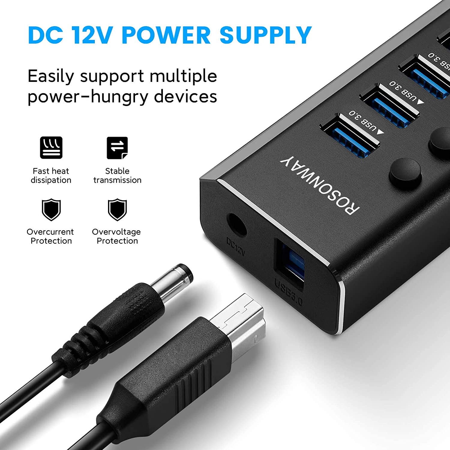 13 port USB3.0 HUB with 12V power Adapter USB Hub Splitter Extension Aluminum AU