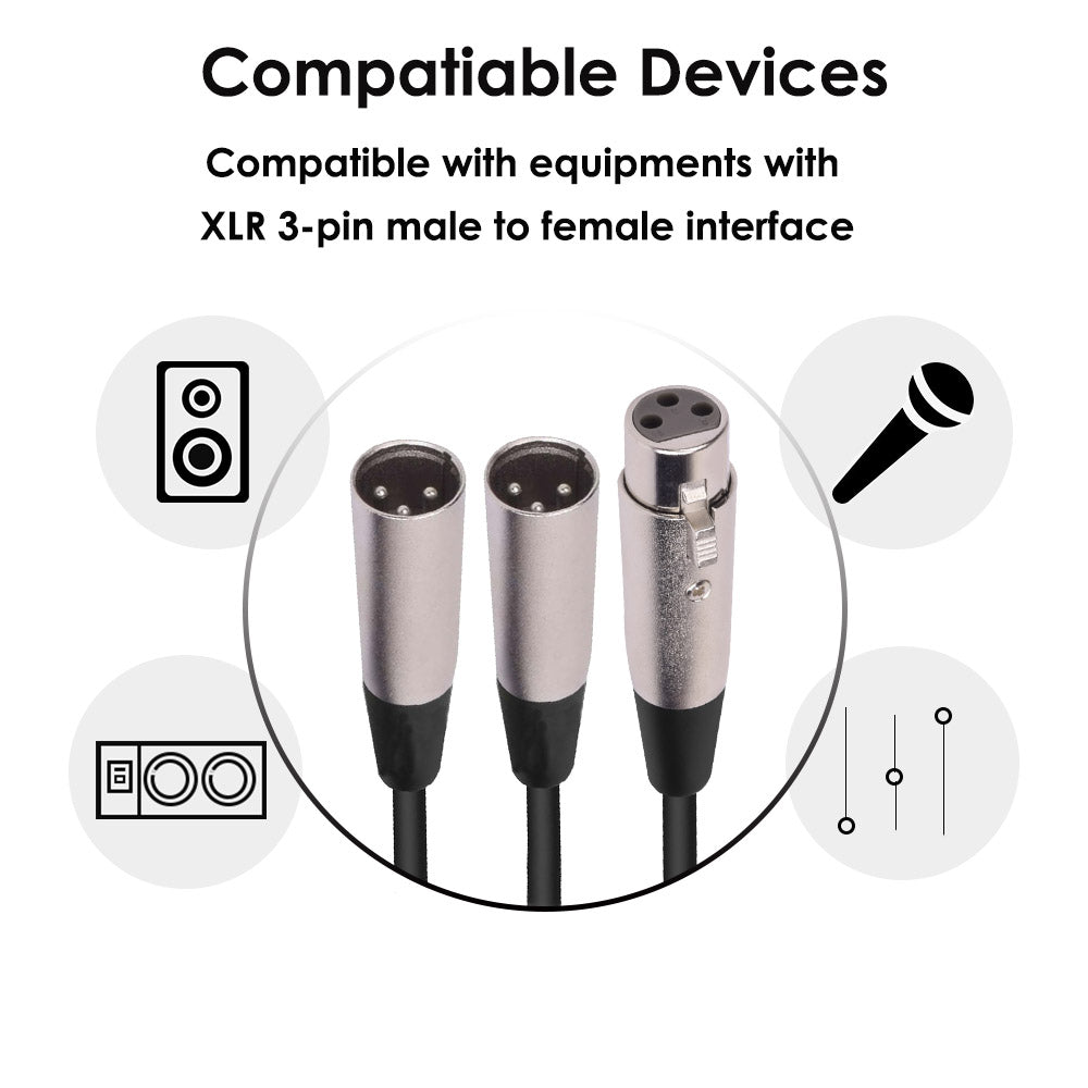 XLR Splitter Cable Y Adapter One 1 x Female to Two 2 x Male Lead