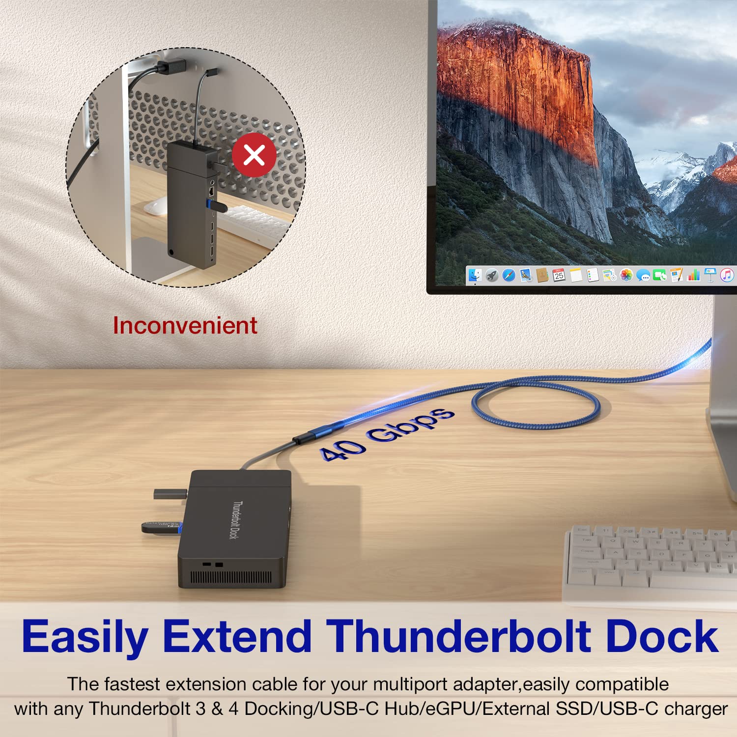 USB4 Extension Type-C Cable for Thunderbolt 3 PD 100W 40Gbps 8K@60Hz 4K