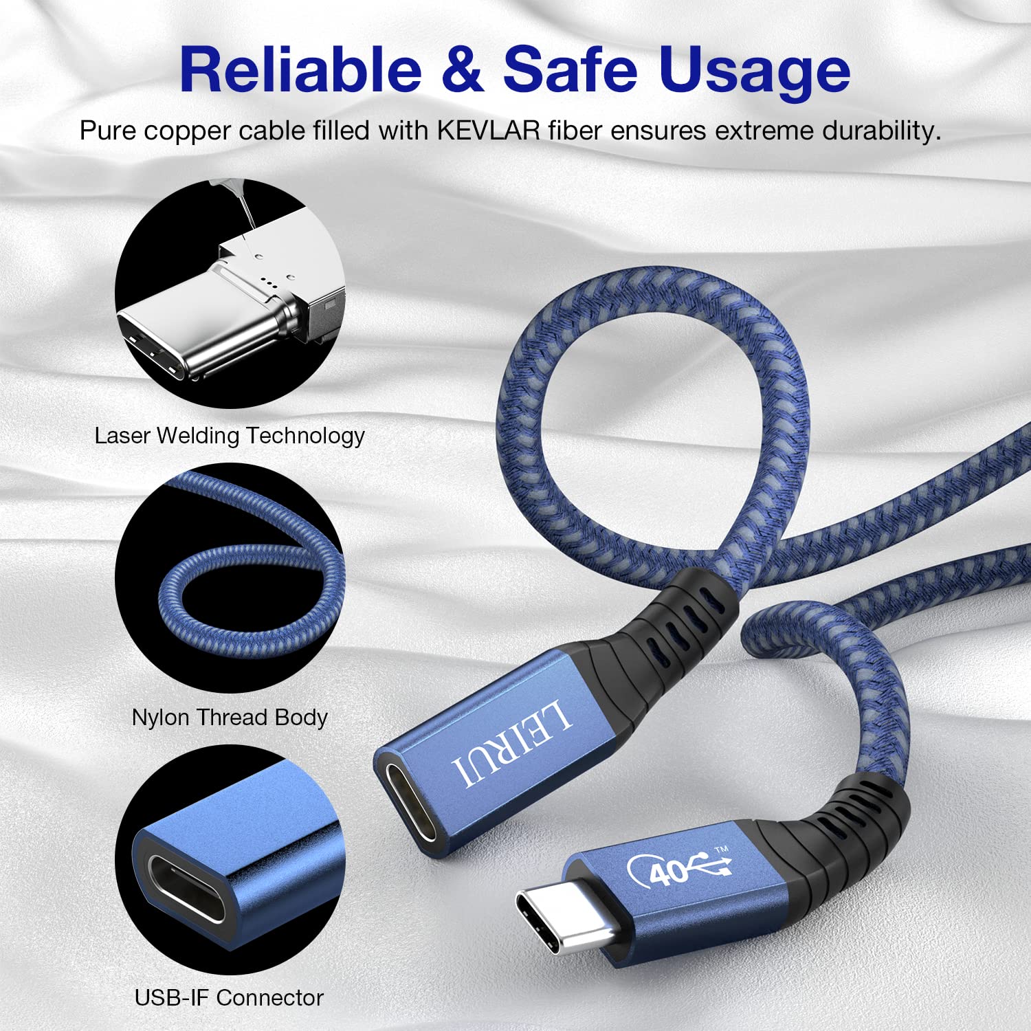 USB4 Extension Type-C Cable for Thunderbolt 3 PD 100W 40Gbps 8K@60Hz 4K