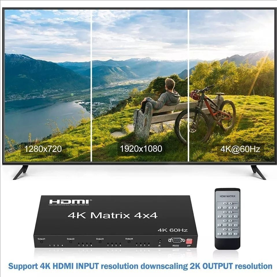 4K@60Hz HDMI2.0 Matrix 4x4 Switcher Splitter 4 in 4 Out with RS232 Control and 18Gbps 3D